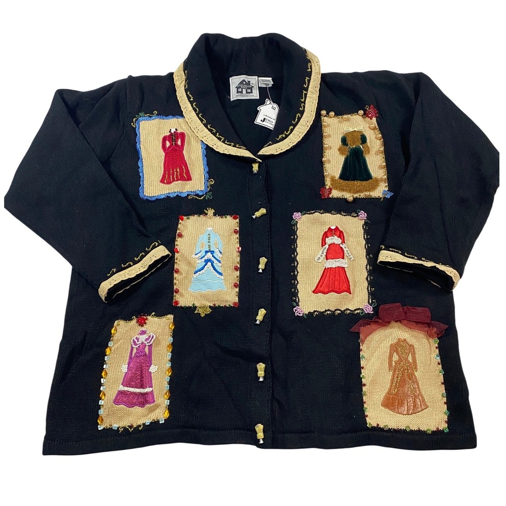 Storybook Knits Vintage Victorian Dress Cardigan Sweater Black Novelty 1X NEW - Picture 2 of 10